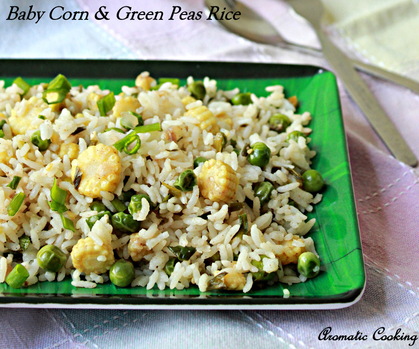 Aromatic Cooking Baby Corn And Green Peas Rice