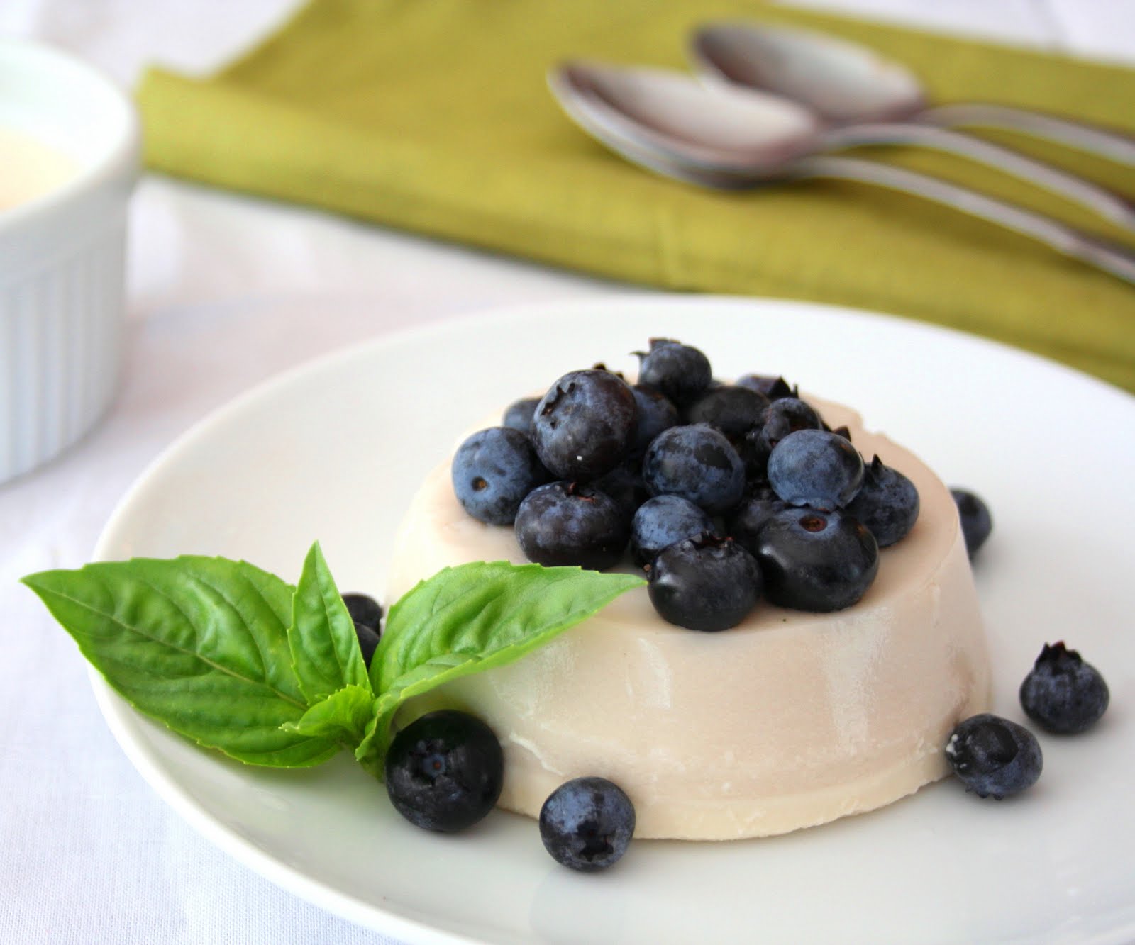 Sweet Basil Panna Cotta with Blueberries (Low Carb and Gluten Free