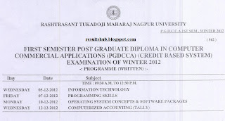 PGDCCA First Sem Winter 2012 Timetable Nagpur University 