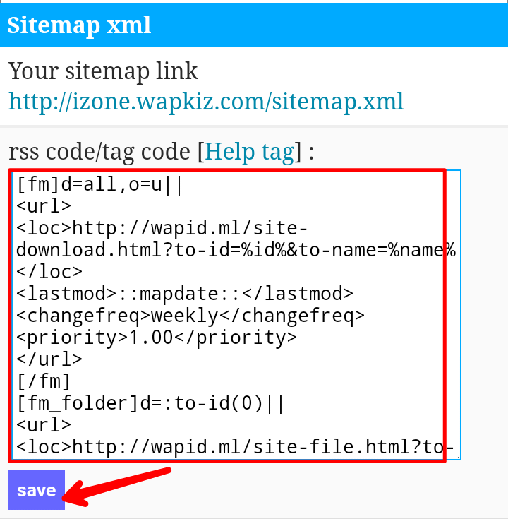 Wapkiz sitemap code