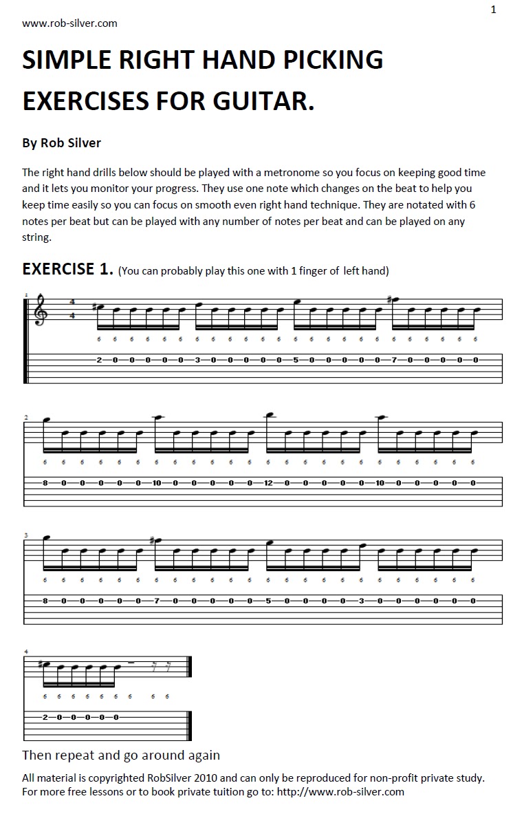 ROB SILVER SIMPLE RIGHT HAND PICKING EXERCISES FOR GUITAR