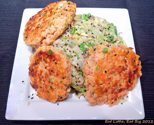 Recipe for Asian Salmon Patties over Sauteed Veggies Eat Little, Eat Big