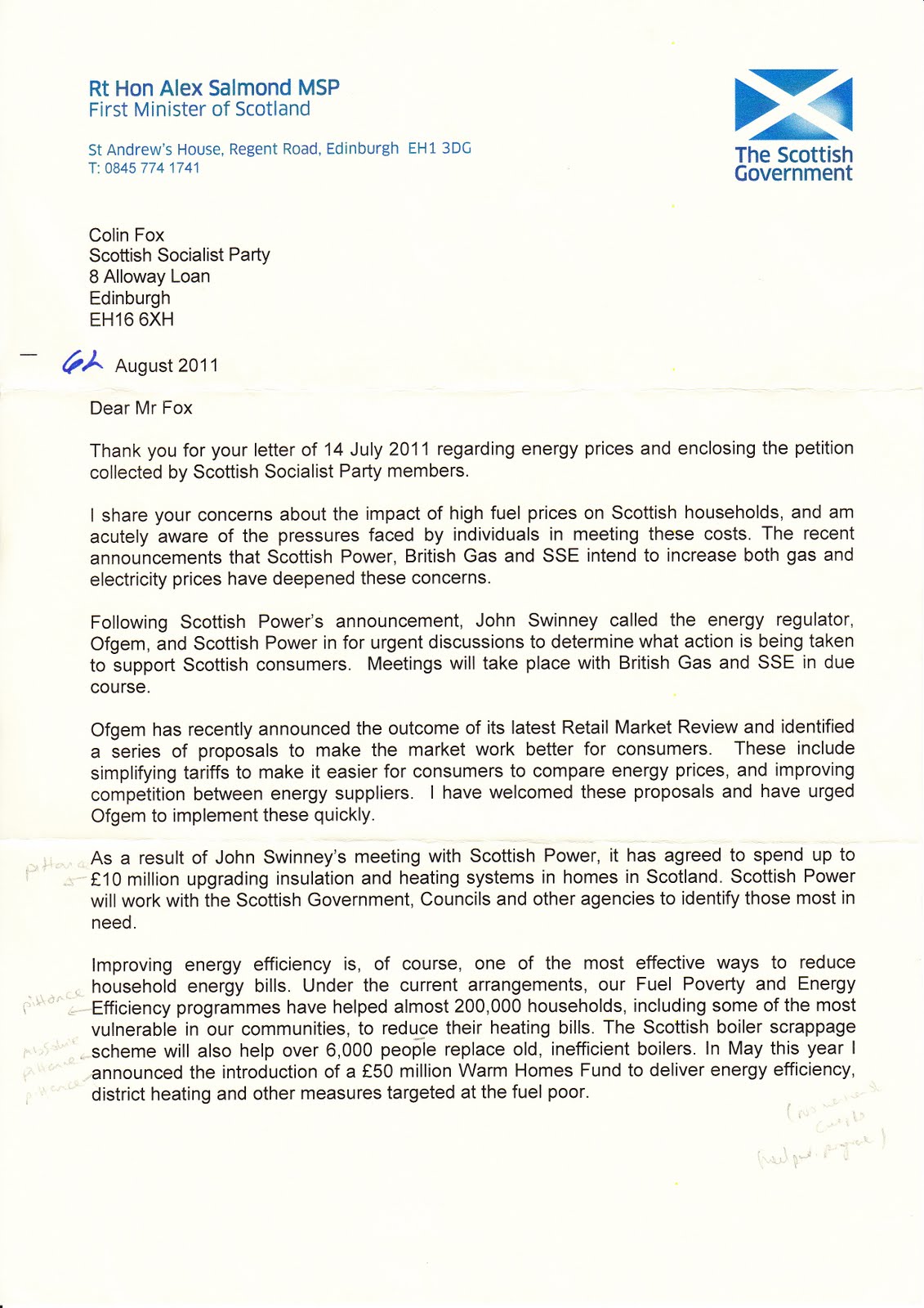 colin fox salmonds cold comfort to millions of scots facing fuel letter of comfort