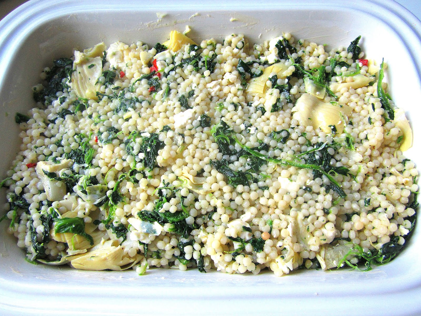 Baked Pearl Couscous w/ Spinach & Artichokes