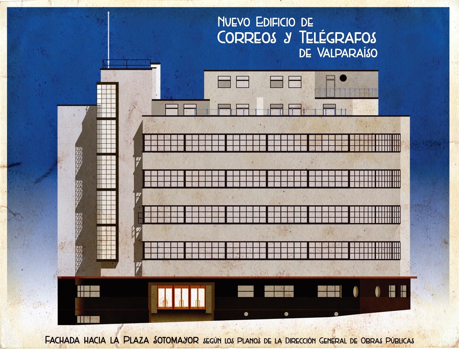 Ilustración del ex edificio de Correos de Valparaíso