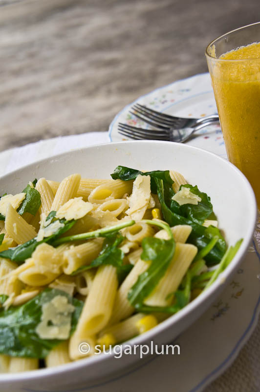 Sugar & Spice & everything nice Arugula Corn Pasta Salad with Lemon