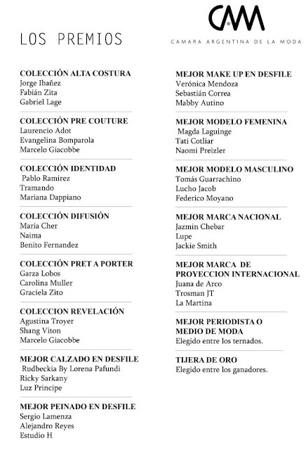 Premios Tijera de Plata 2012. Camara Argentina de la Moda.