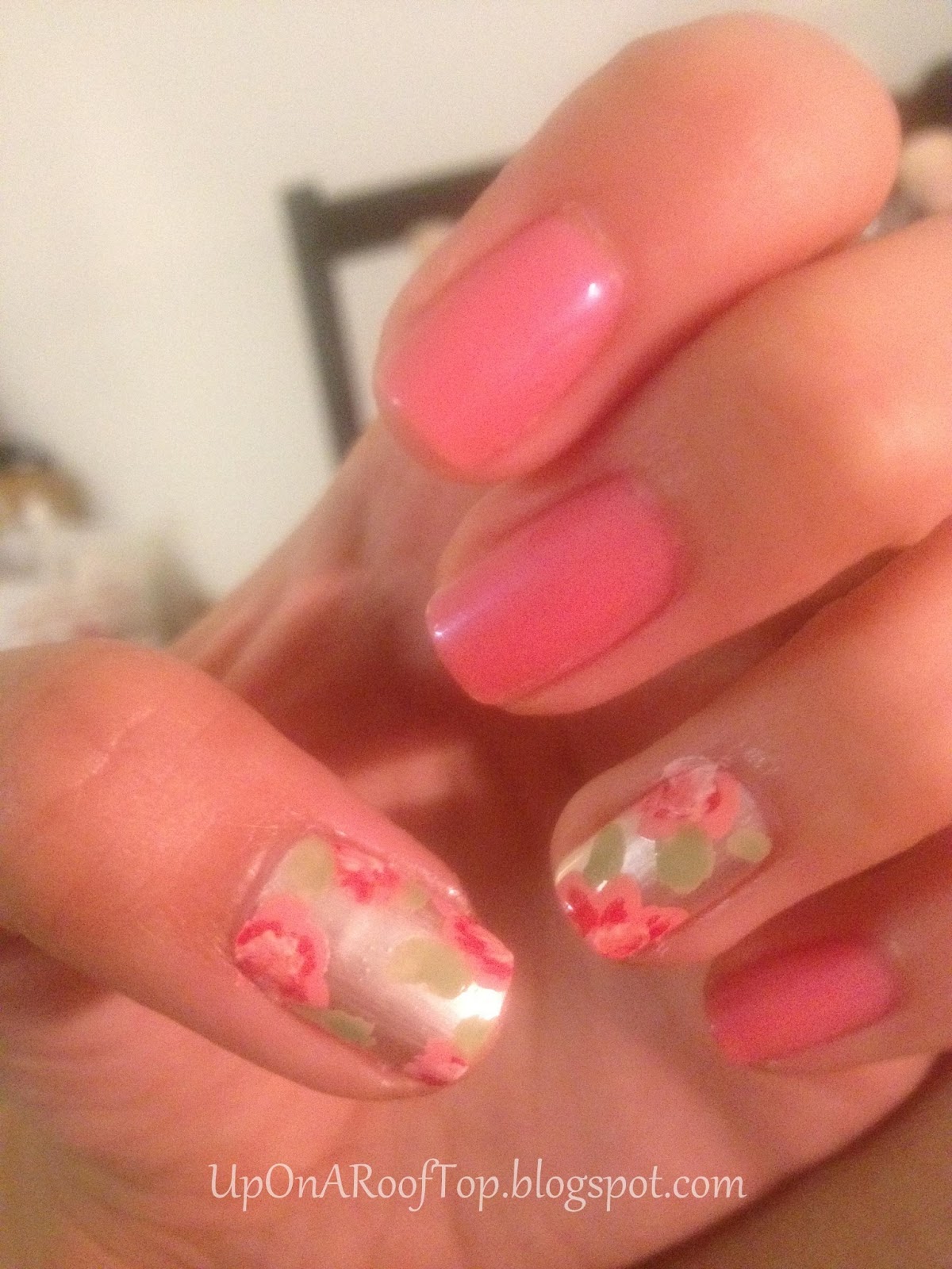 Jessica is thinking about....: Pink and Pearl Freehand Flower Nail Design
