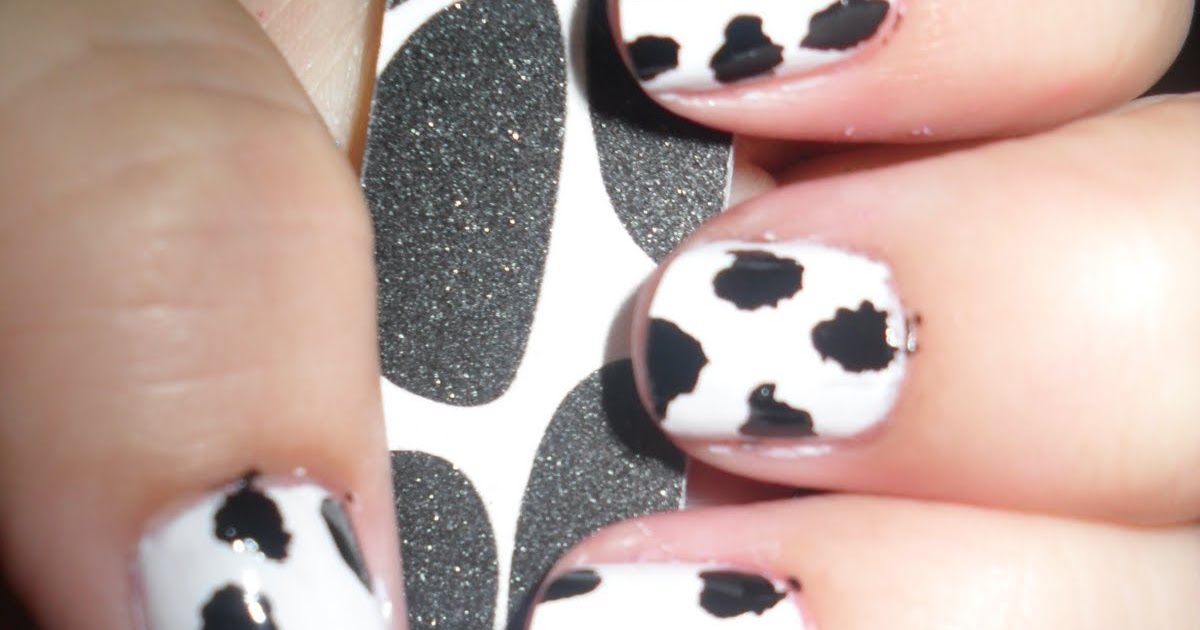 2. Black and White Cow Print Nails - wide 3
