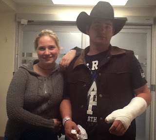 Trick roper Injured doing Bull wrestling with young fan at Ross Memorial Hospital