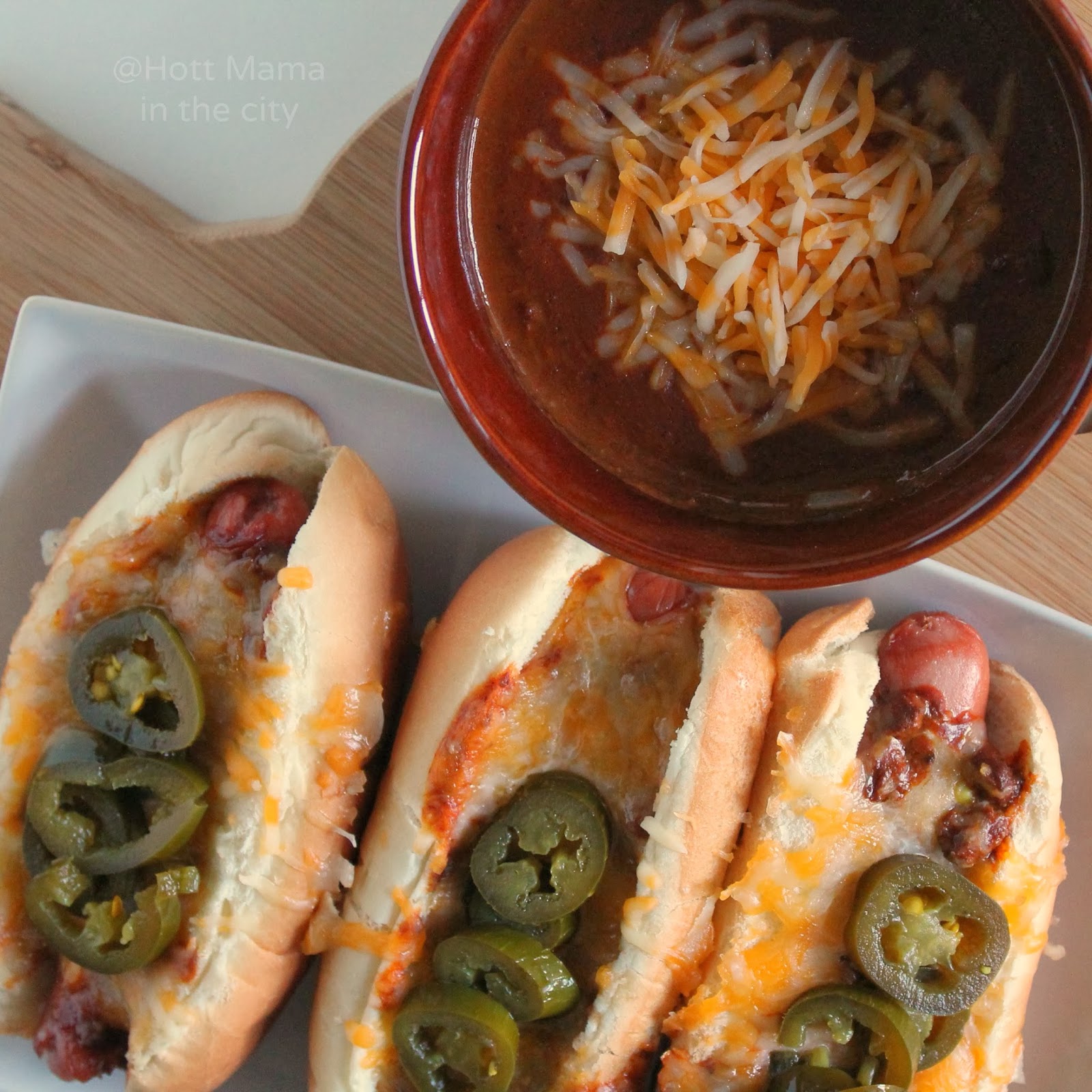 Hot Mama In The City Baked Chili Cheese Dogs with Wolf Brand Chili