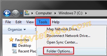 Windows Explorer -> vào Tools -> Folder Options -> View