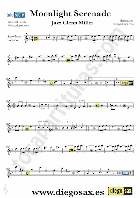 Tubepartitura Moonlight Serenade partitura de Saxofón Tenor y Soprano de Glenn Miller partitura de Jazz