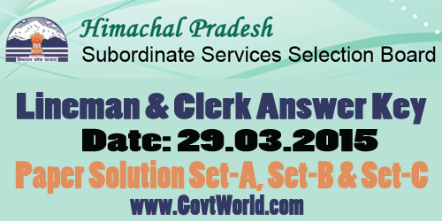 HPSSSB Lineman & Clerk Answer Key 2015