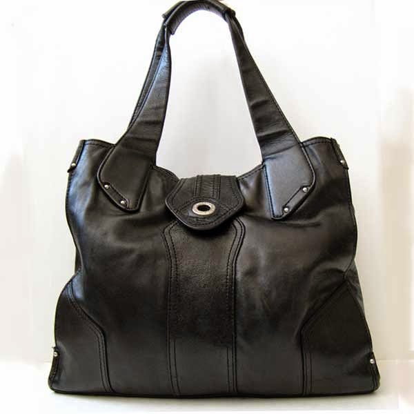 PERLINA HANDBAG LARGE 16 in BLACK LEATHER HANDBAG SHOULDER TOTE *LOVELY