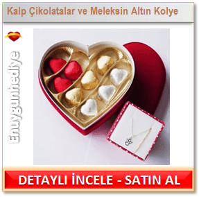 Bayana güzel sevgililer günü hediyesi Kalp Çikolatalar Eşliğinde Meleksin Altın Kolye