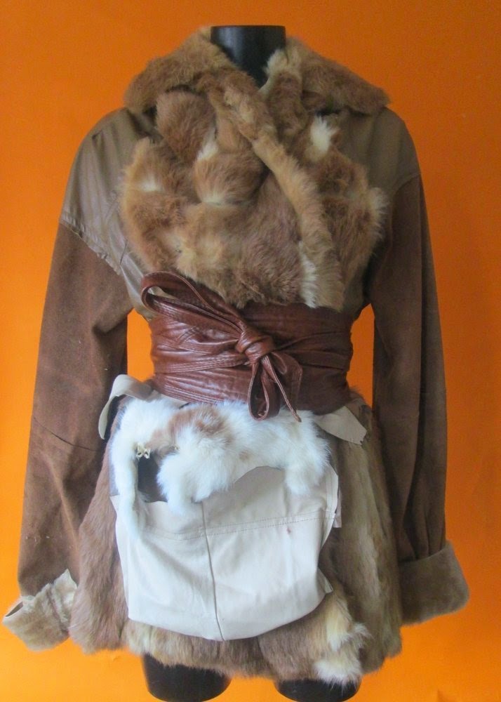 Rabbit Leather/suede wrap jacket