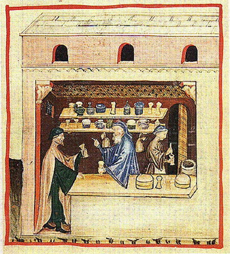 1400 Apothecary shops were illustrated in manuscripts. Theriac shop