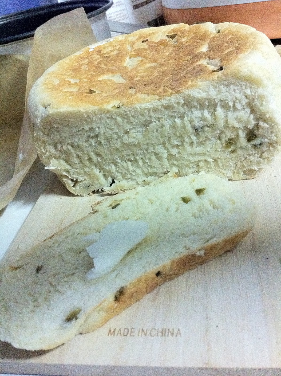 Knifing Forking Spooning Jalapeno Bread in a Rice Cooker