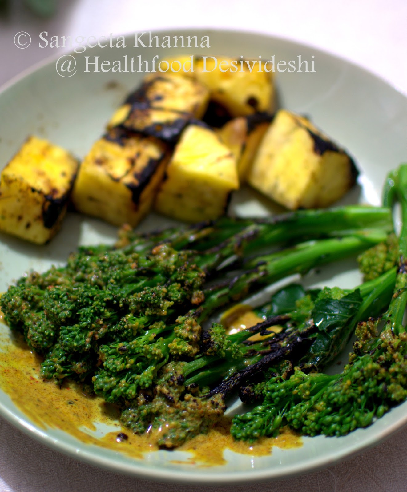 grilling on gas flame pineapple and broccoli grilled to perfection...