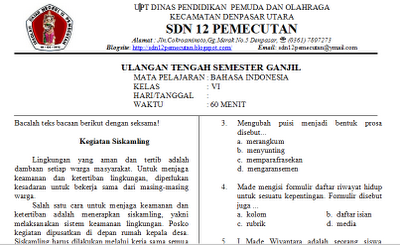 SOAL-SOAL UTS KELAS 1-6 SD (IPA, Matematika, Bahasa Indonesia, PKn