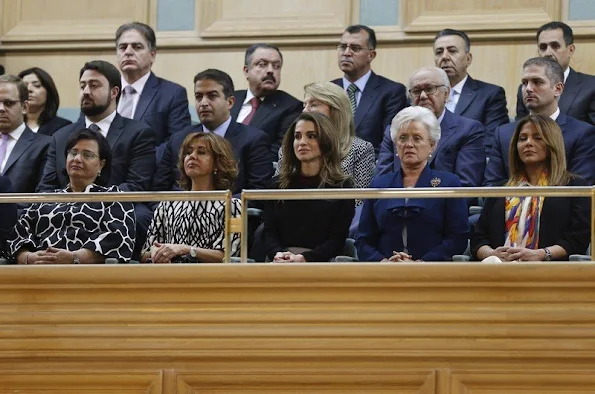 Queen Rania of Jordan and Princess Mona, (mother of King Abdullah II) attend the opening of the third regular session of the parliament in the capital Amman 