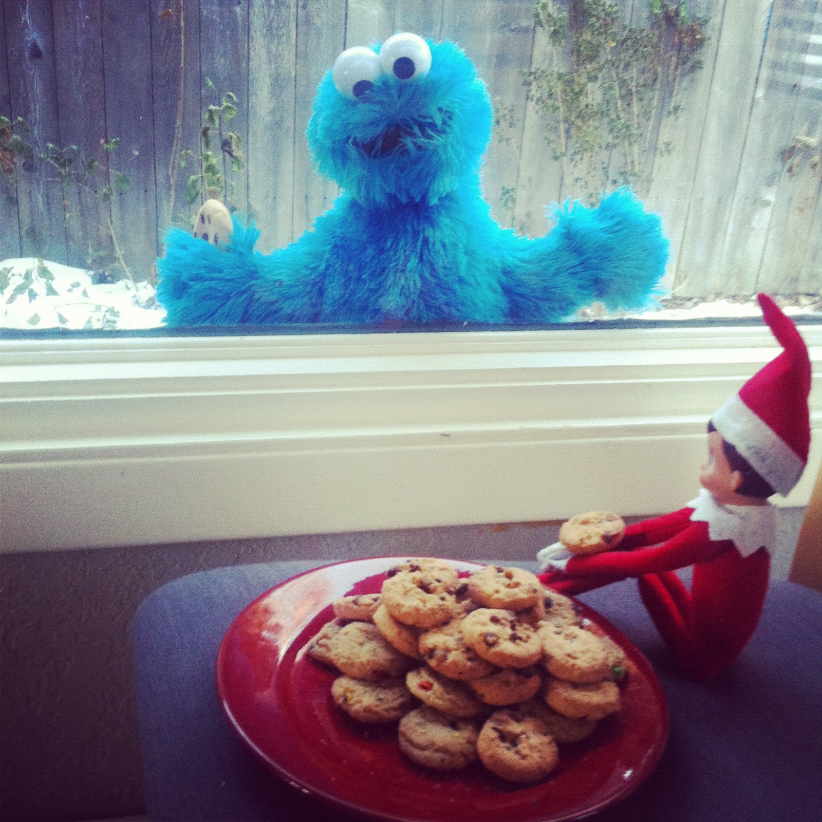 Elf on shelf and cookie monster Awesome elf on the shelf ideas, Elf