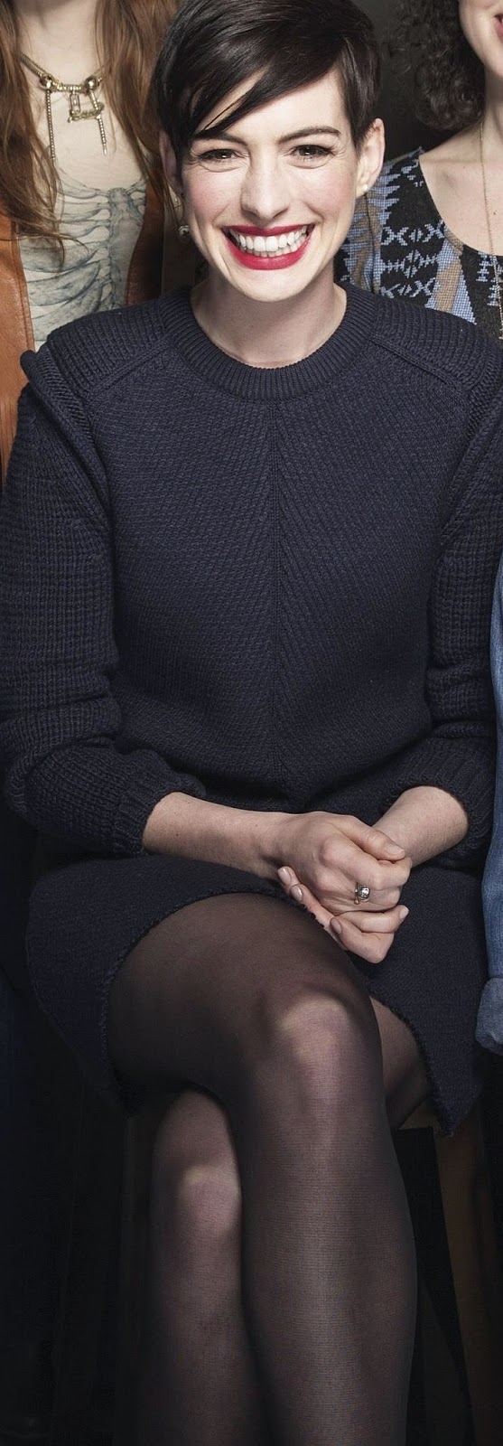 Celebrity Legs and Feet in Tights: Anne Hathaway`s Legs and Feet in