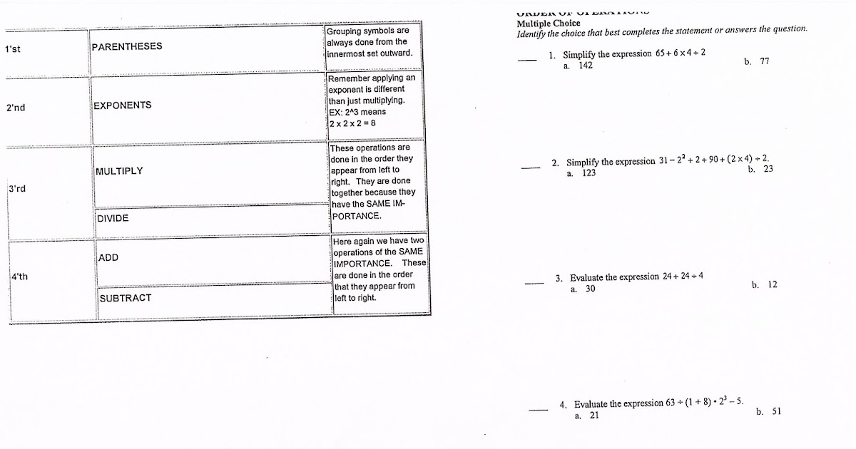 Mrs. White's 6th Grade Math Blog: EVEN MORE ORDER OF OPERATIONS