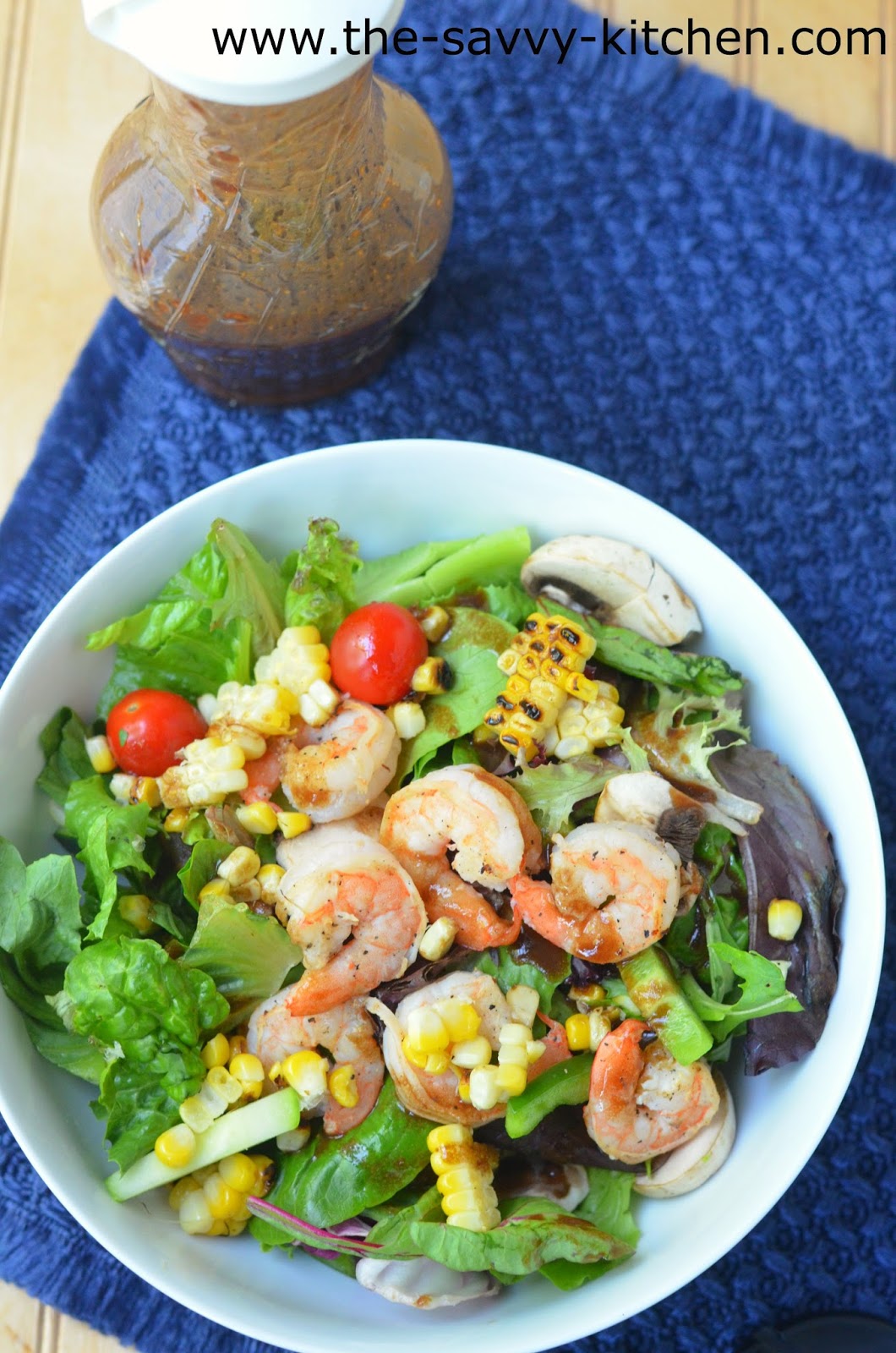 The Savvy Kitchen Grilled Shrimp Salad with a Garlic Balsamic Vinaigrette