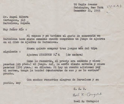Carta de Noel R. Corngold a Ángel Ribera, 1955