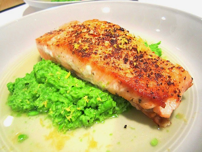 Seared Salmon on Mushy Peas