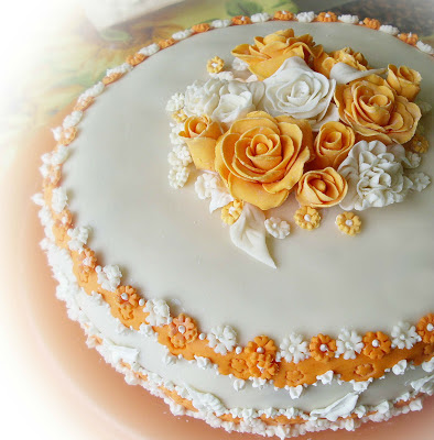 (PDZ)Torta rose e fiori arancione