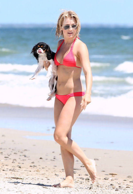 Julianne Hough in a Bikini at the North Carolina beach holding her dog