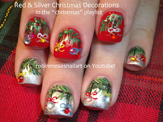 Christmas Nail Art, Christmas Tree nail Art, Fir Tree Nail Art, Pine Nail Art, Christmas Tree Decorations Nail art, Silver and Red Nail, Hey robin moses What kind of brushes do you use?, Robin Moses Brush, Robin Moses Nail Art Brushes, what kind of brush do you use, Nail Art Brushes, Christmas Decore Ideas, Nail Art, Nail Polish, Silver and Red Nail,   