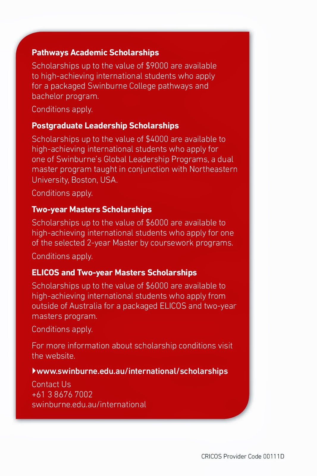 swinburne postgraduate coursework scholarships