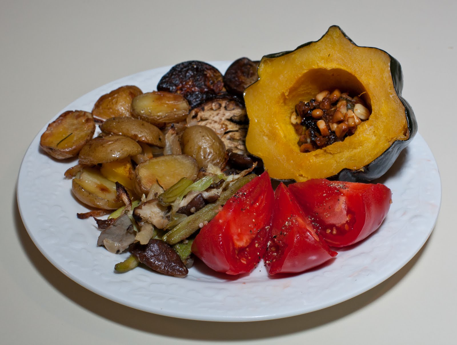 Dinner with Dilip Acorn Squash stuffed with Corn and Smoky Tomato