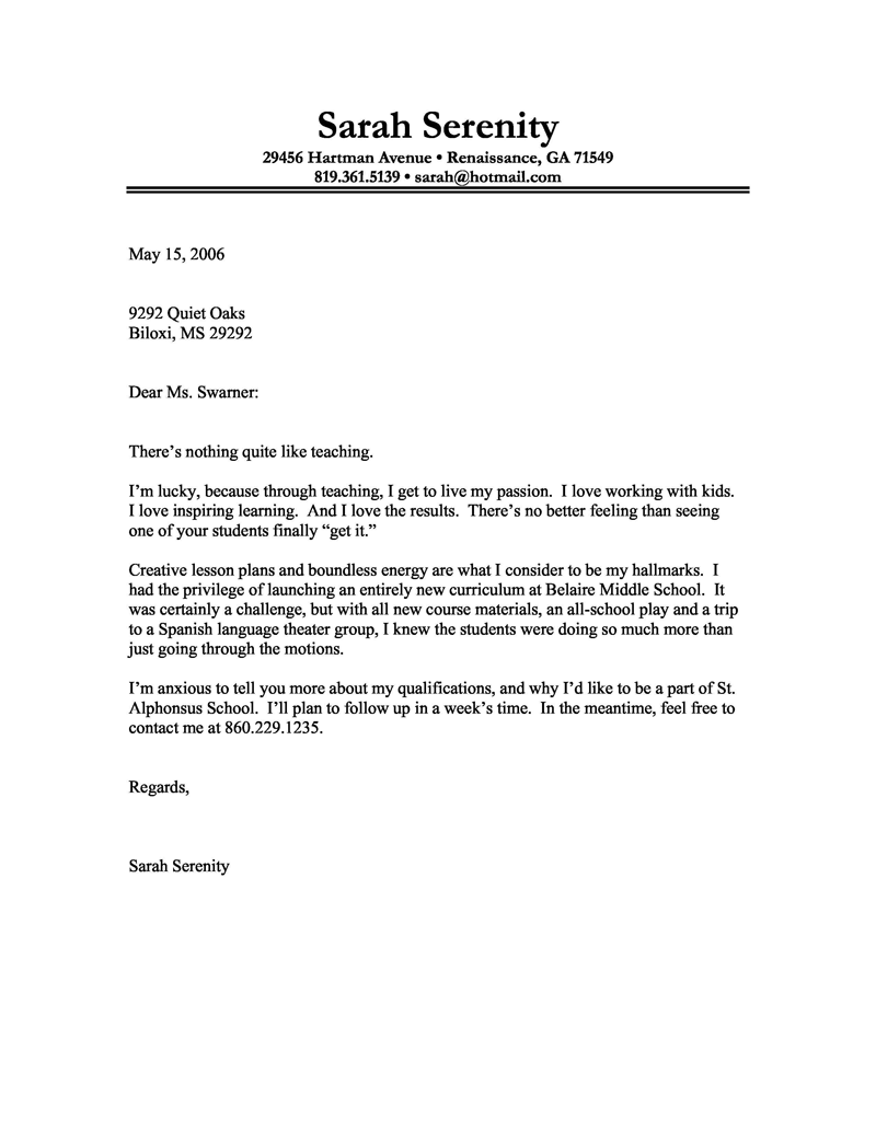 Cover Letter Teaching Template