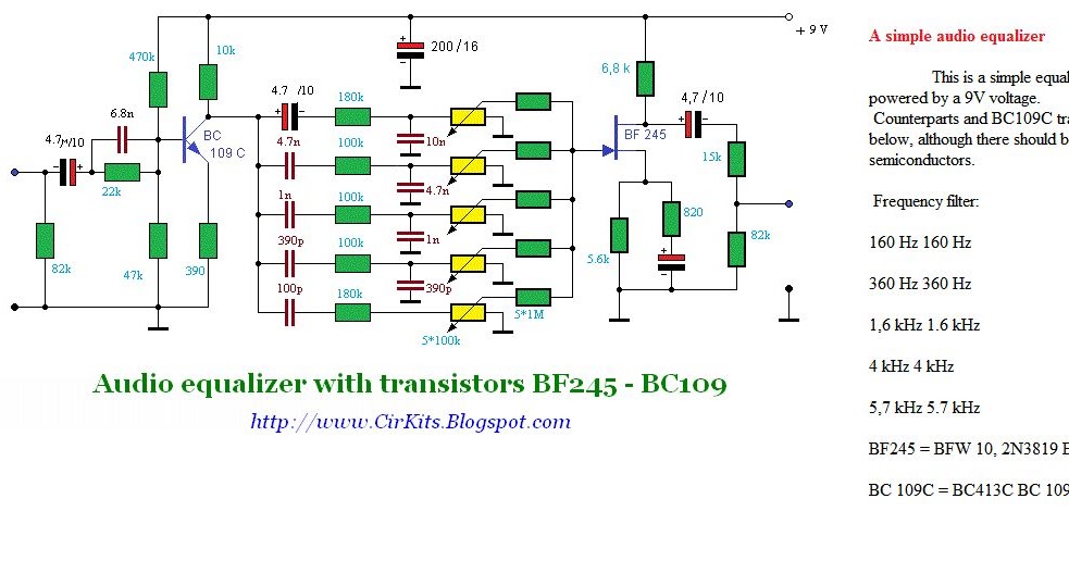 Audio equalizer with transistors BF245 BC109 EveryDay Electronics