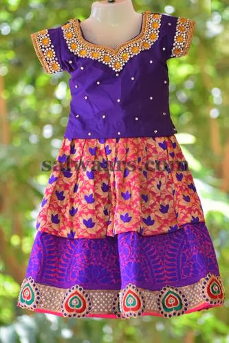 Kundan Work Purple Kids Skirt