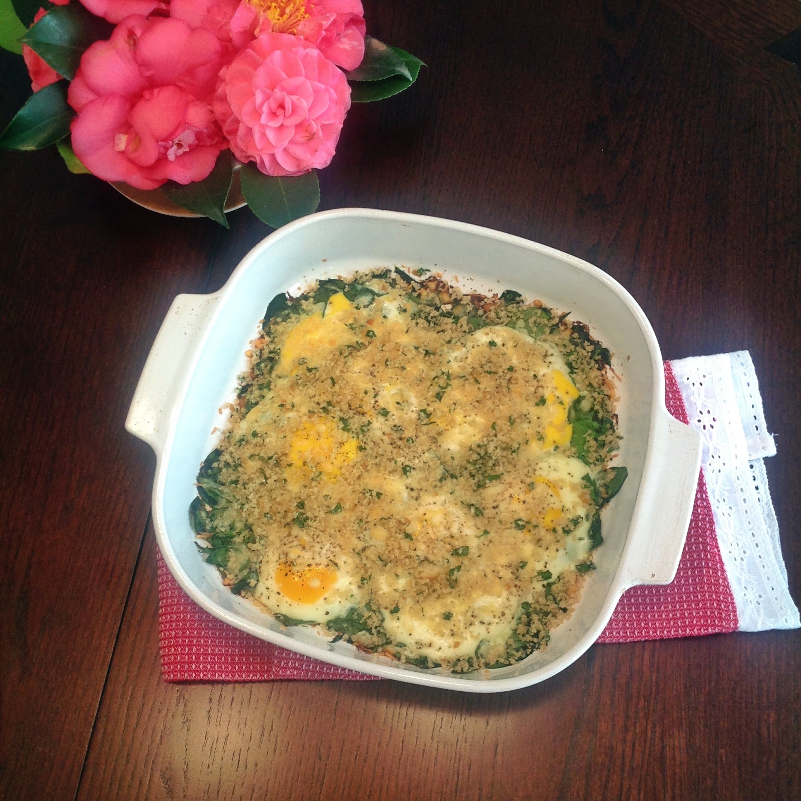 When Life Gives You Sprinkles... Baked Eggs on Spinach with Brown