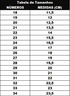 tabela de sapatinho de croche