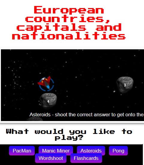 European countries, capitals and nationalities - Arcade Games