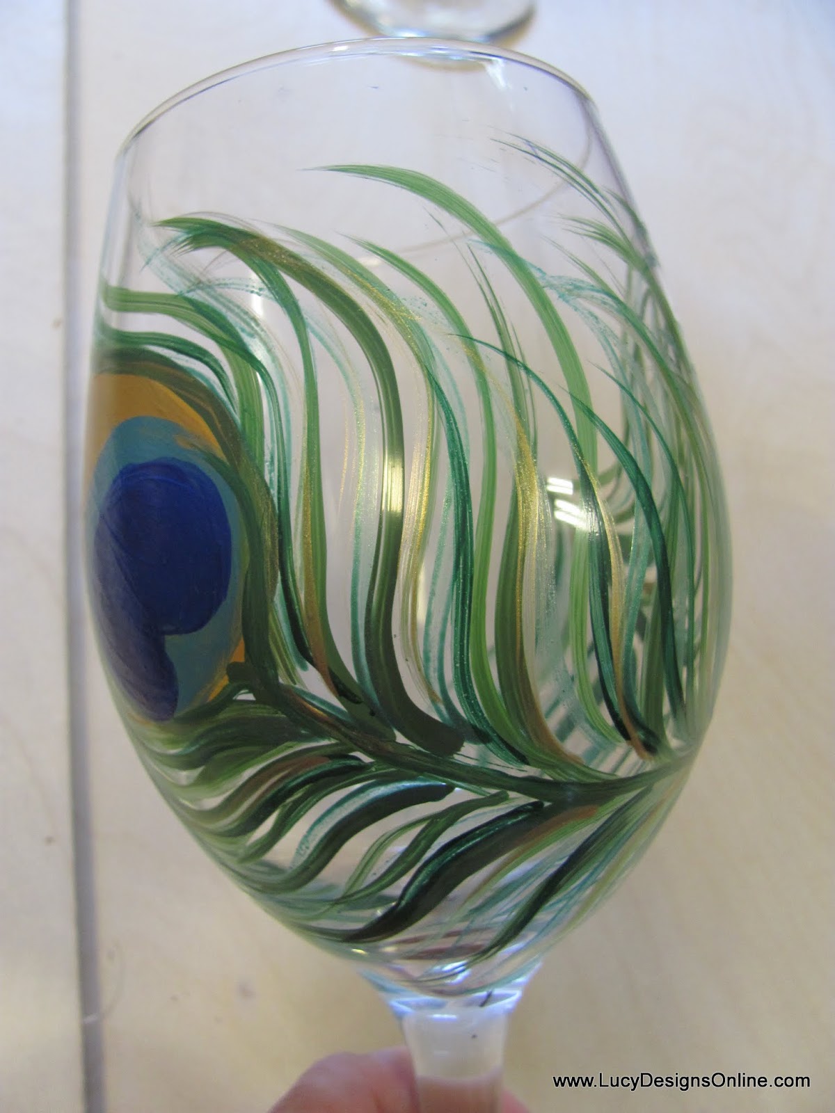 DIY Hand Painted Wine Glasses with Peacock Feather Design, Tutorial