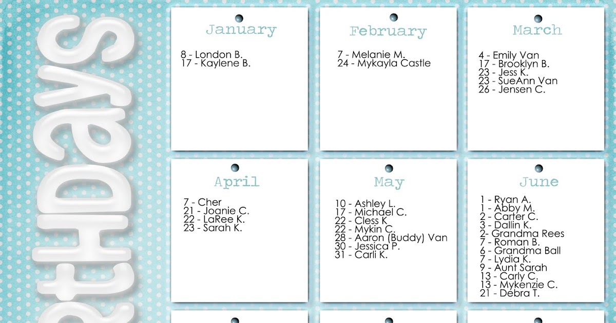 calendar birthday template