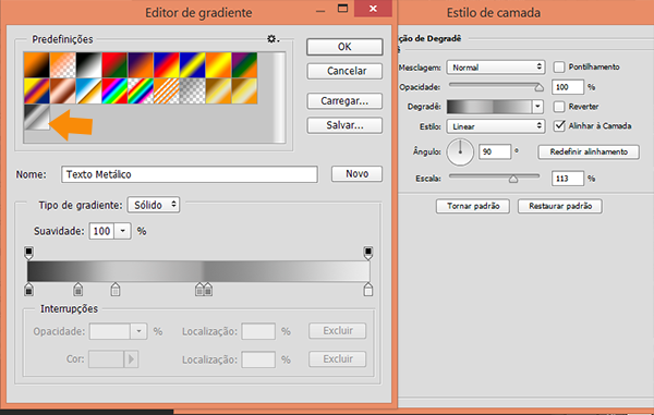 Usando Degradê Texto Metálico