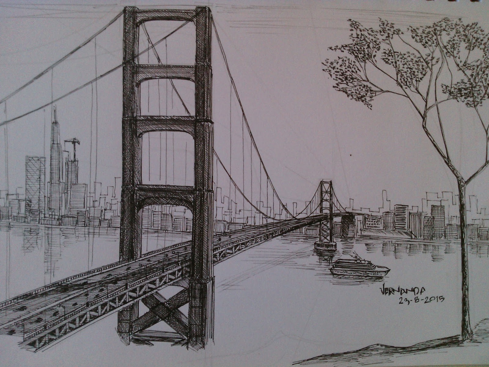 Gambar Arkitektur Drawing Golden Gate San Fransisco Akhirnya