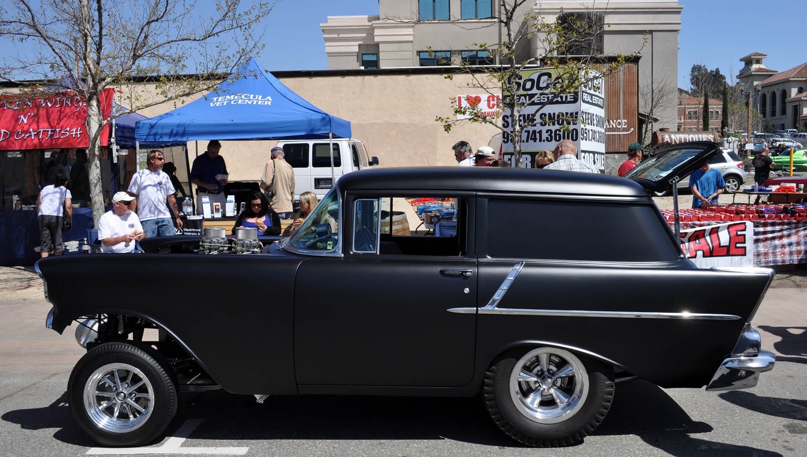 Just A Car Guy Shorty 57 Bel Air wagon dragster, with a gasser nose up