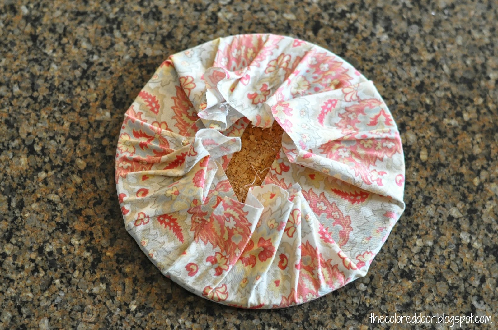 the colored door DIY Fabric Covered Cork Trivets