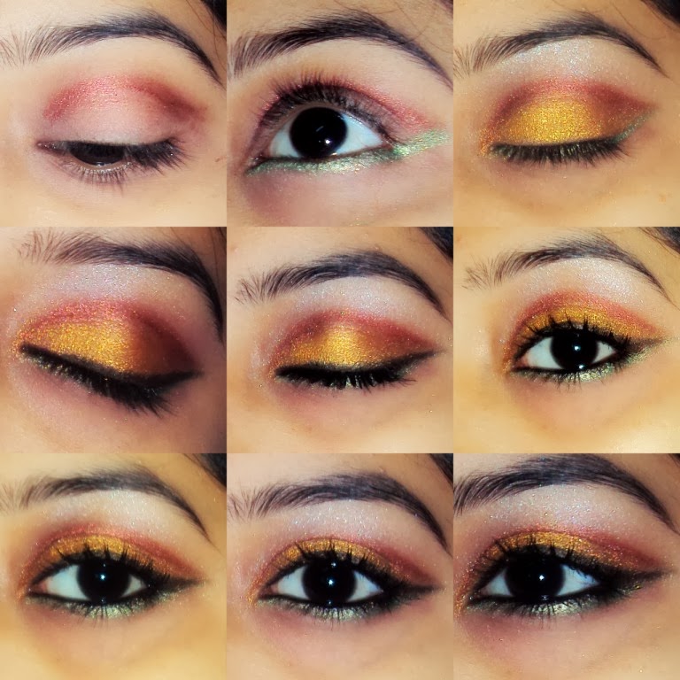 lovely In and Out Golden Green eye makeup tutorial